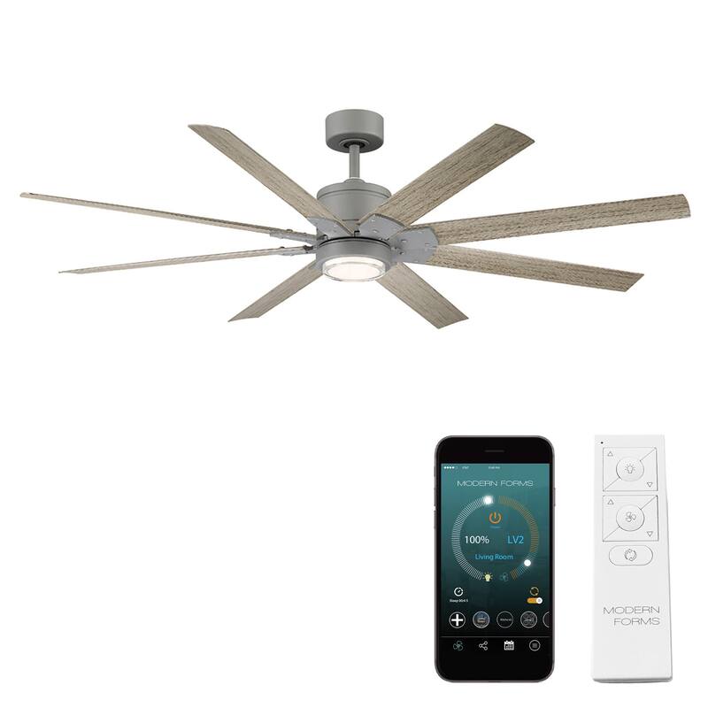 Renegade Indoor and Outdoor 8-Blade Smart Ceiling Fan 66in with 3000K LED Light Kit and Remote Control with Wall Cradle - 66 - Weathered Wood/Graphite