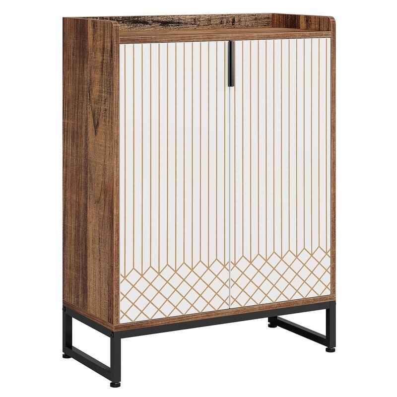 29" Brown & White Shoe Cabinet with Doors, 5 Tiers