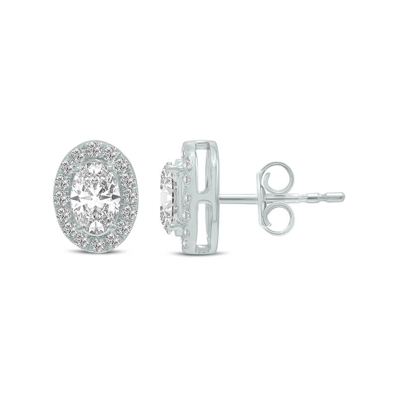 Marquee 2 Carat TW Oval Shape Lab Grown Diamond Halo Earrings in 14K White Gold