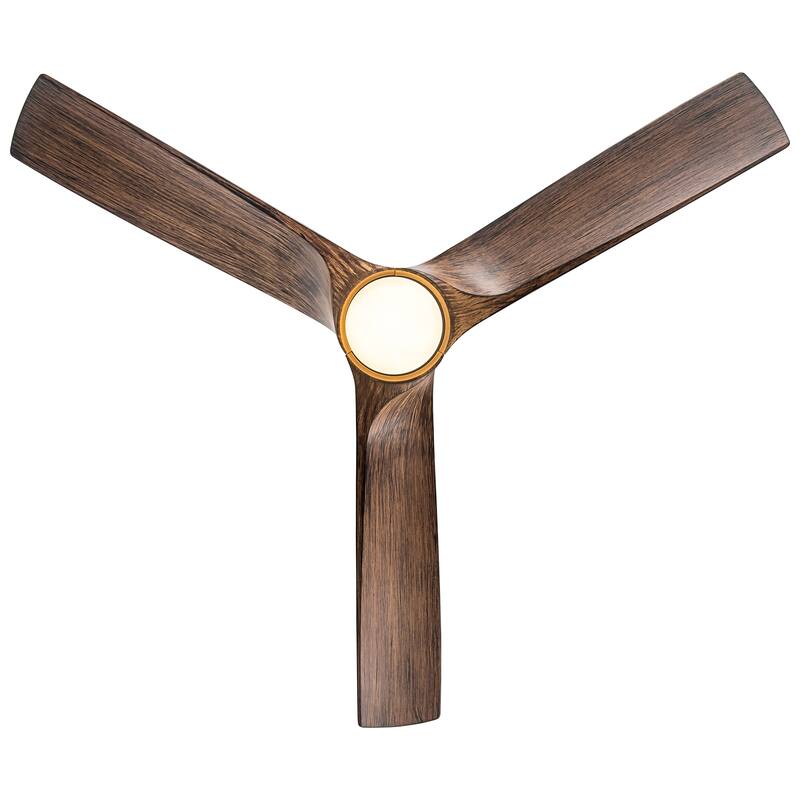 56 in. Integrated LED Indoor&Outdoor Brown Imitation Wood Ceiling Fan with Light Kit and Remote Control - N/A