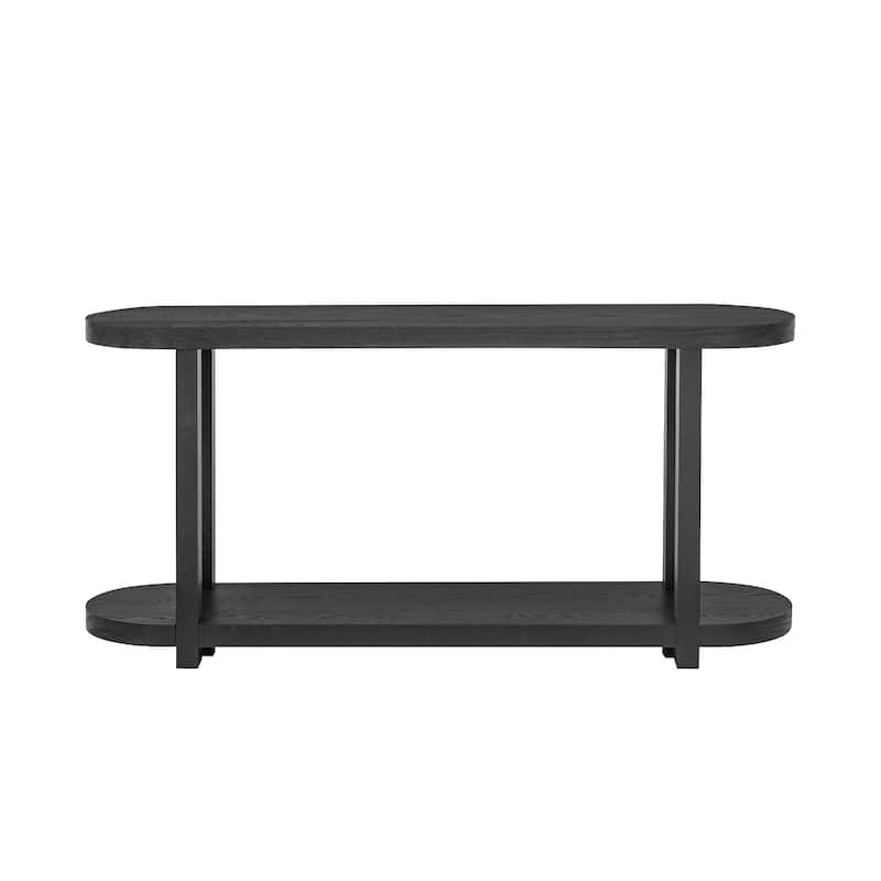 Modern Minimalist Ash Veneer Entryway Table, 63" Extra Long Console Table Living Room Sofa Table with Bottom Shelf - Black