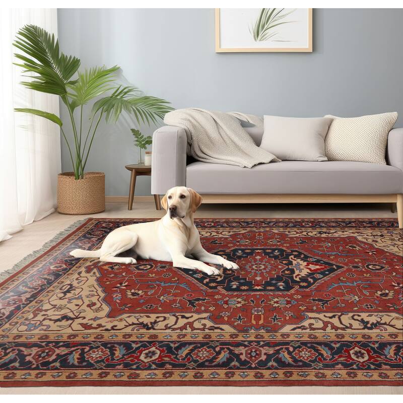 9x12 Hand Knotted Wool Salmon Heriz Plush Pile Pande Cameron Rug - 9' x 12'