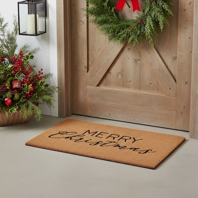 HomeRoots 17" X 29" Brown And Black Merry Christmas Outdoor Coir Door Mat - 17.00' X '29.00