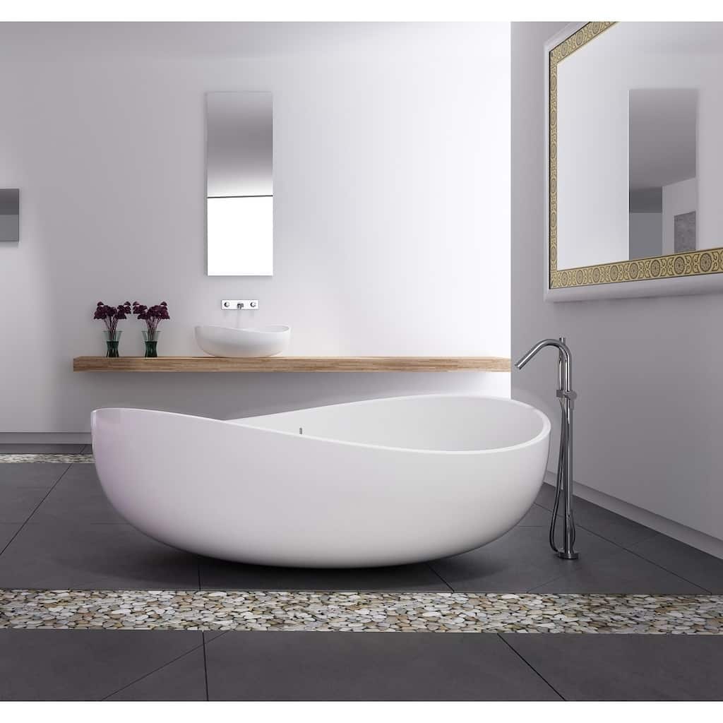 Newport 71" Solid Surface Freestanding Soaking Bathtub in White, Gray, Black