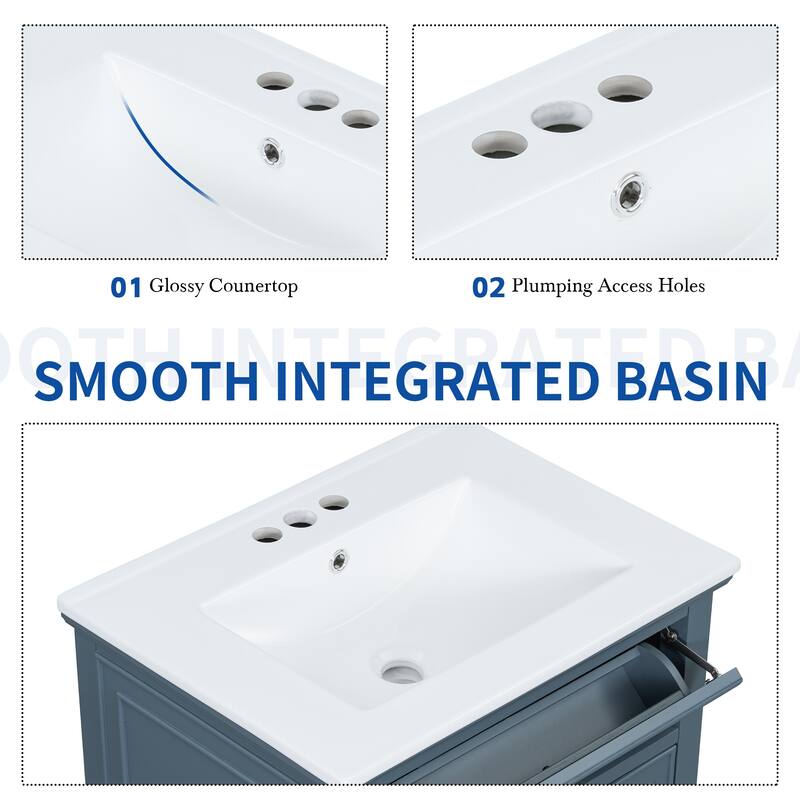 Rossetta Modern Wooden Convenient Flip Drawer Design Freestanding Bathroom Vanity Cabinet with Adjustable Shelf, Easy Assembly