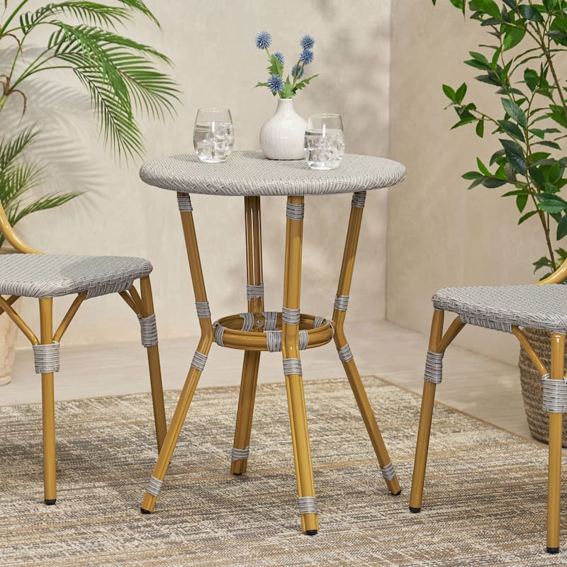Picardy Outdoor Aluminum and Wicker Outdoor French Cafe Table by Christopher Knight Home - 21.75"L x 21.75"W x 28.50"H