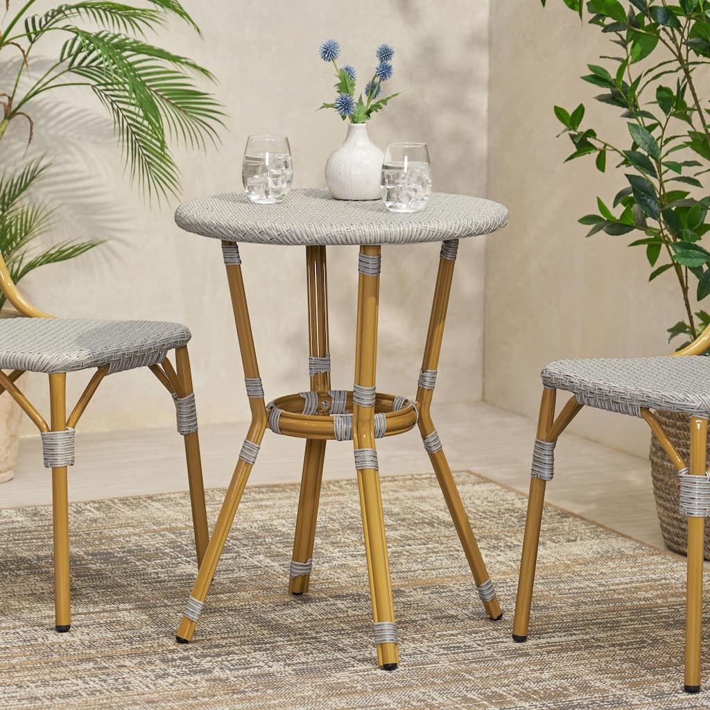 Picardy Outdoor Aluminum and Wicker Outdoor French Cafe Table by Christopher Knight Home - 21.75"L x 21.75"W x 28.50"H