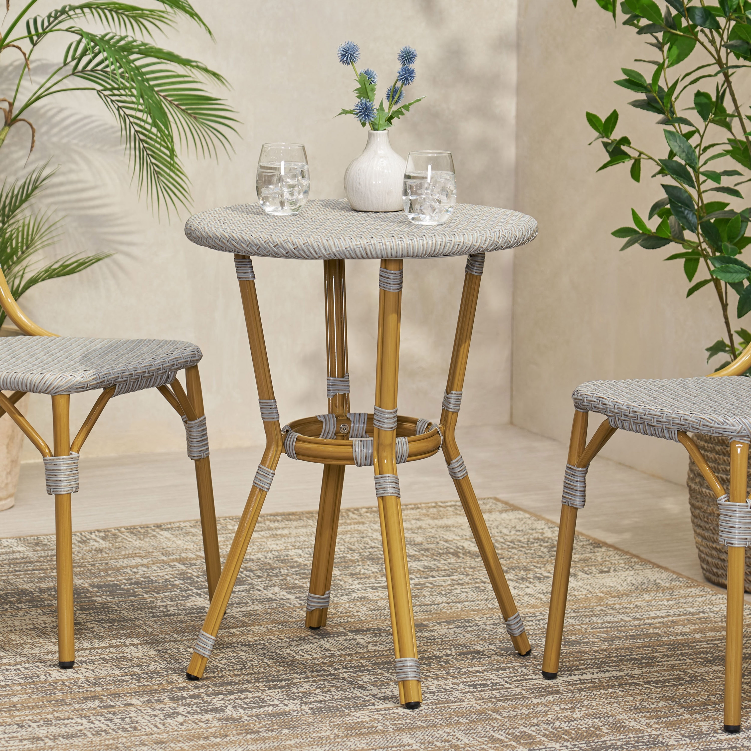 Picardy Outdoor Aluminum and Wicker Outdoor French Cafe Table by Christopher Knight Home - 21.75"L x 21.75"W x 28.50"H
