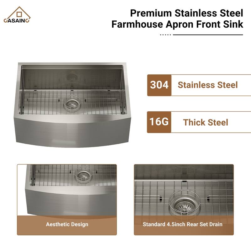 Stainless Steel 33 in. Single Bowl Farmhouse Apron Workstation Kitchen Sink with Kitchen Faucet and Accessories