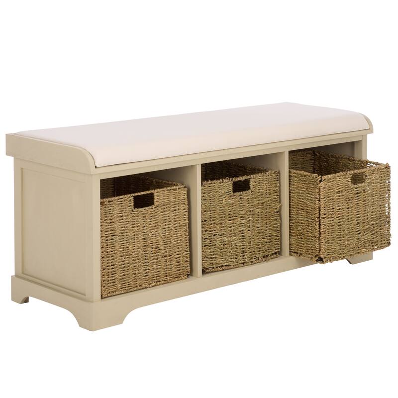 SAFAVIEH Eola Grey/ White Storage Bench - 47" x 16.1" x 19.9" - 47"W x 16"D x 20"H