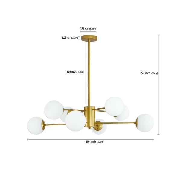 BLANC B0018 ライトベージュ Modern 8-Light Gold Chandelier with White Glass Globe Shades