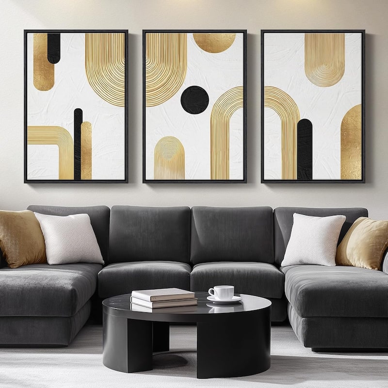 Wall Art for Minimalist Black White Gold Pictures - 24 x 36