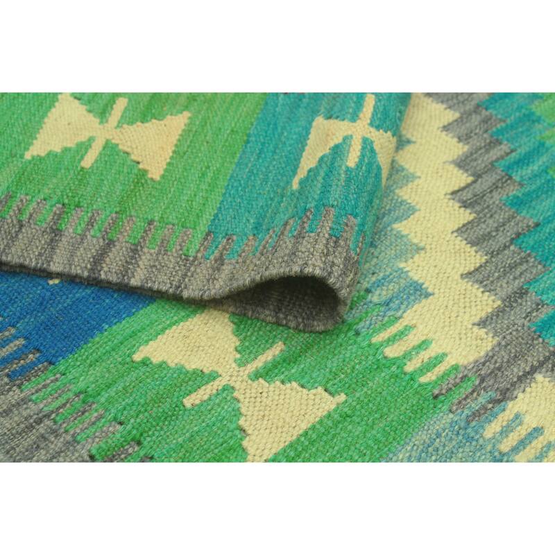 Noori Rug Sangat Flatweave Elouise Green/Red Rug - 4'9" x 6'8"
