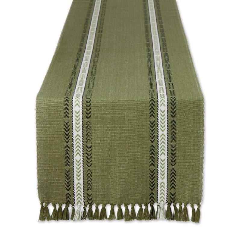 Dobby Striped Fringe Ribbed Table Runner - 108" - Green
