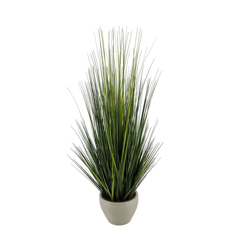 Faux 42" PVC Grass in Fishbowl Ceramic Vase - Grey