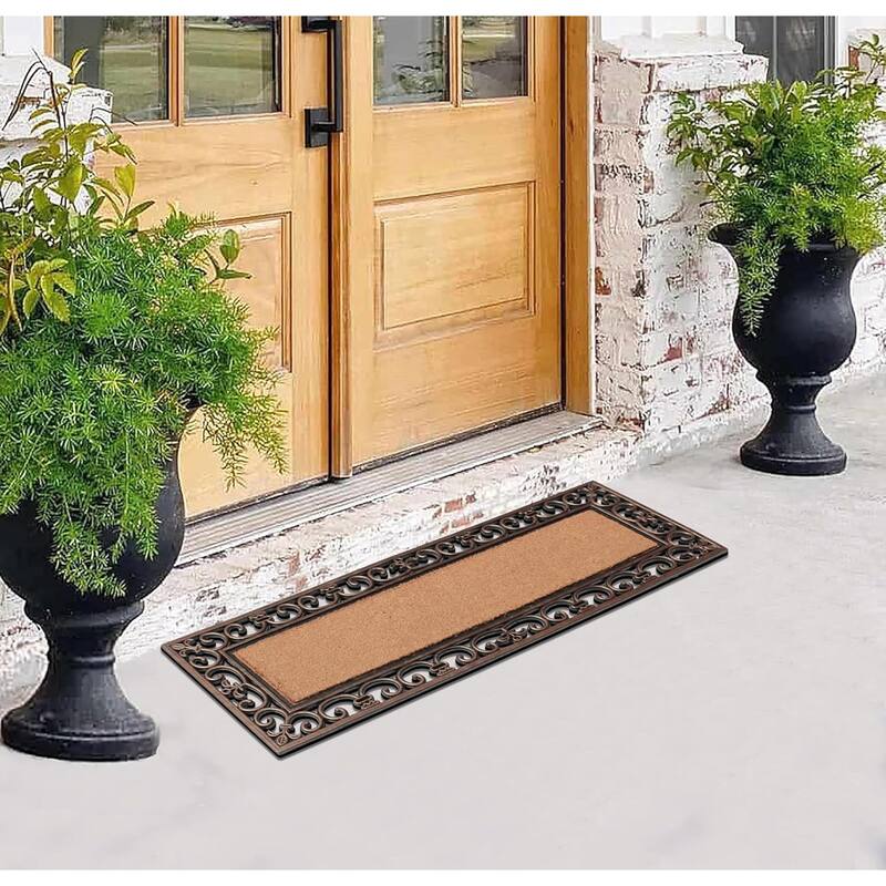 A1HC Rubber and Coir Paisley Border Myla Double Door Doormat Bronze - 17.71"X47.25"