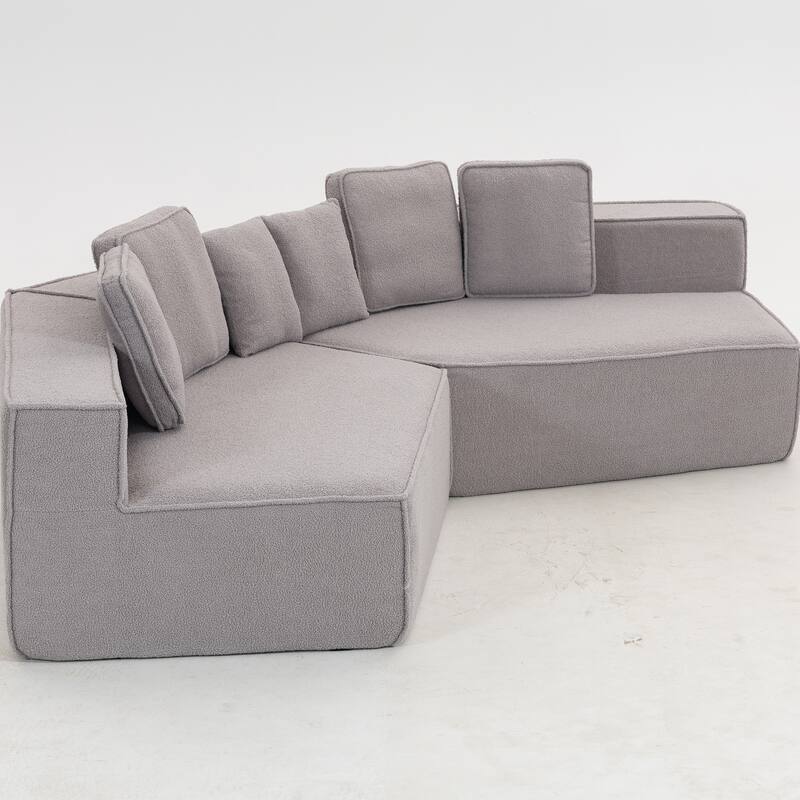 132"Oversized Teddy Fabric Modular Sectional Sofa,Full-Foam Cushion Design with Ultra Soft Feel with Six Cushions