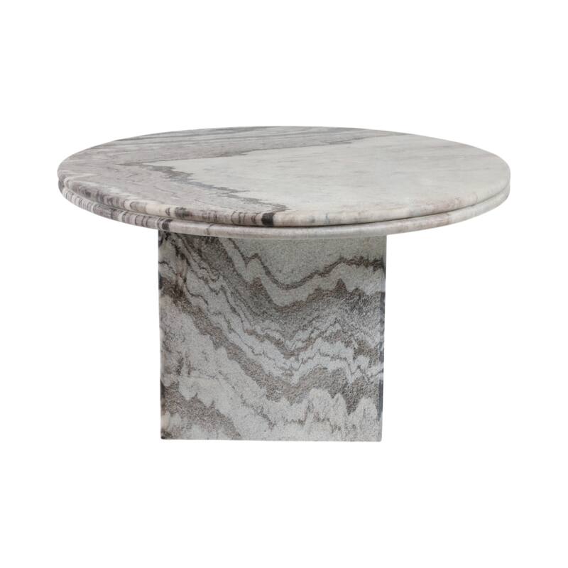 Round Marble Coffee Table with Pedestal Base - Ivory/Gray, 42" - 42.0"