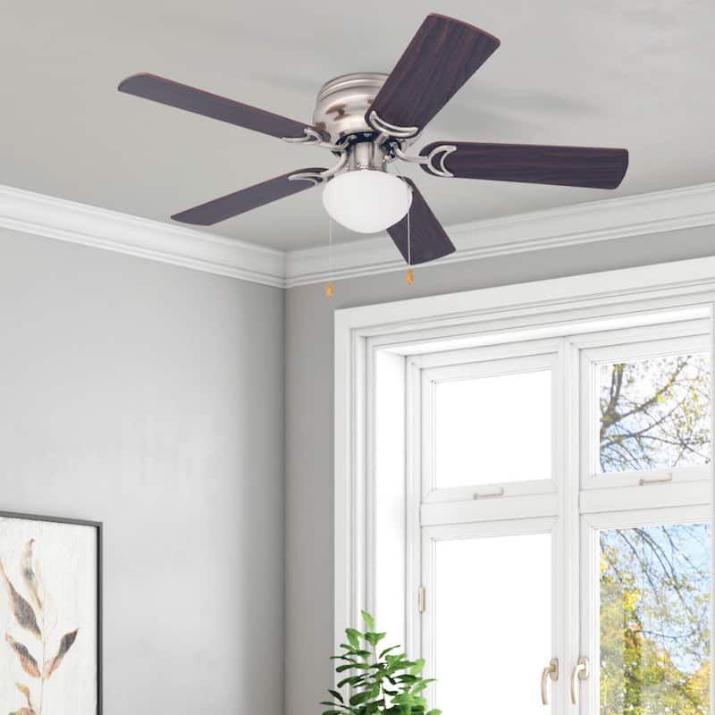 44" Prominence Home Alvina Satin Nickel Traditional Indoor LED Ceiling Fan with Light, Pull Chain - Matte Nickel