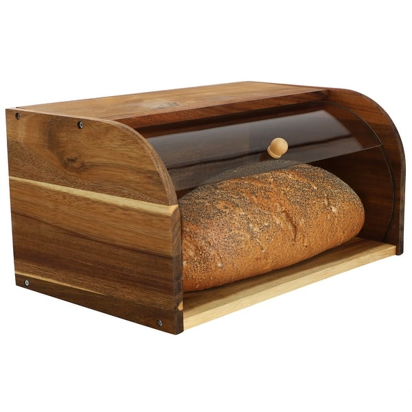 MegaChef Acacia Wood Bread Box with Sliding Glass Lid