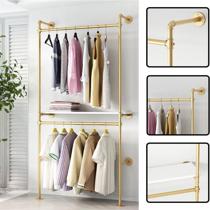 Industrial Pipe Clothing Racks with 2 Tier Shelves