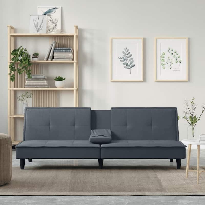 vidaXL Sofa Bed with Cup Holders Dark Gray Velvet - 78.7" x 35" x 27.6" - Dark gray