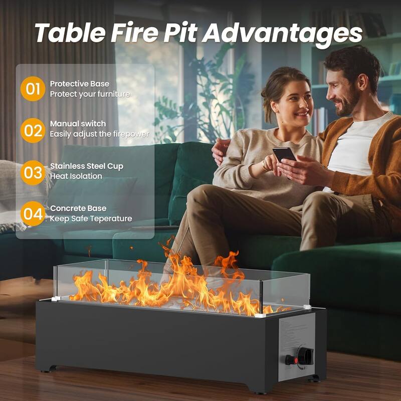 AVAWING 31.5in Tabletop Propane Fire Pit, Indoor & Outdoor Decor, 40,000 BTU.