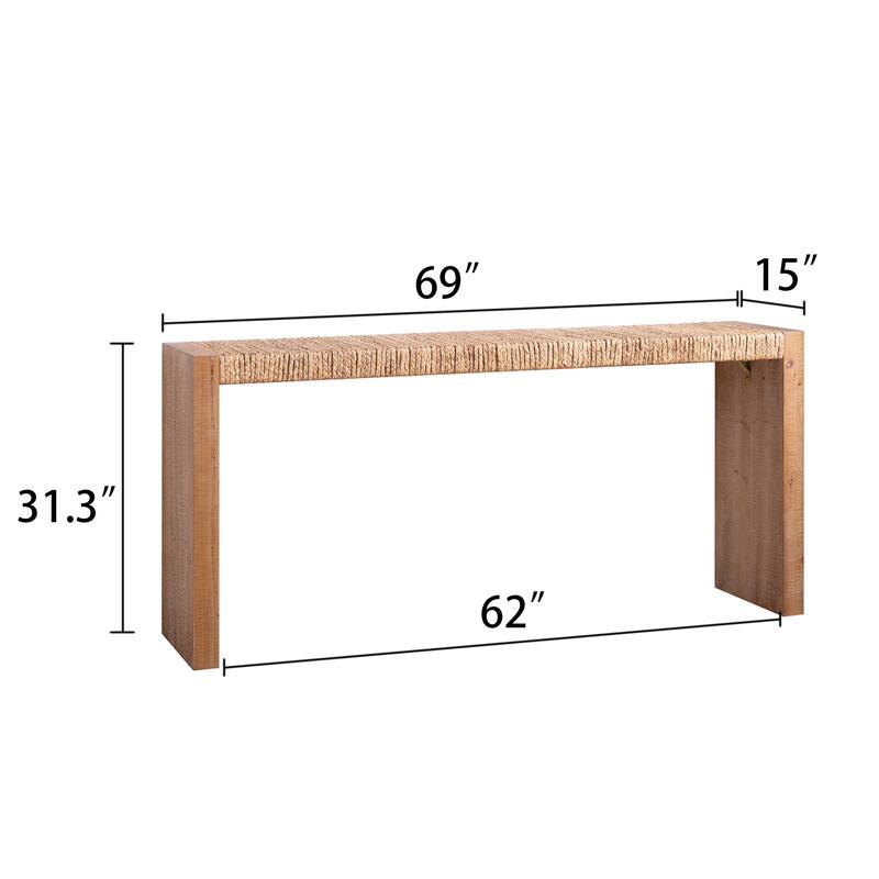 Handwoven Seagrass Console Table with Engineered Wood Frame for Entryways and Accent Walls