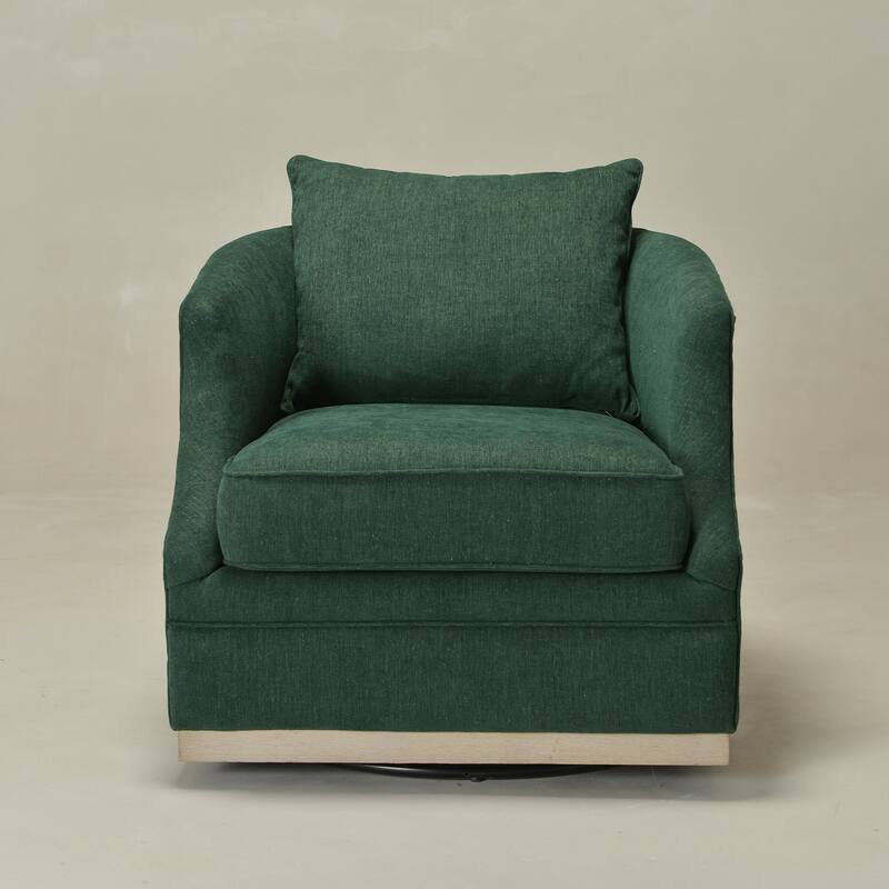 KINWELL 31" Wide Linen Fabric Upholstered Swivel Barrel Accent Chair