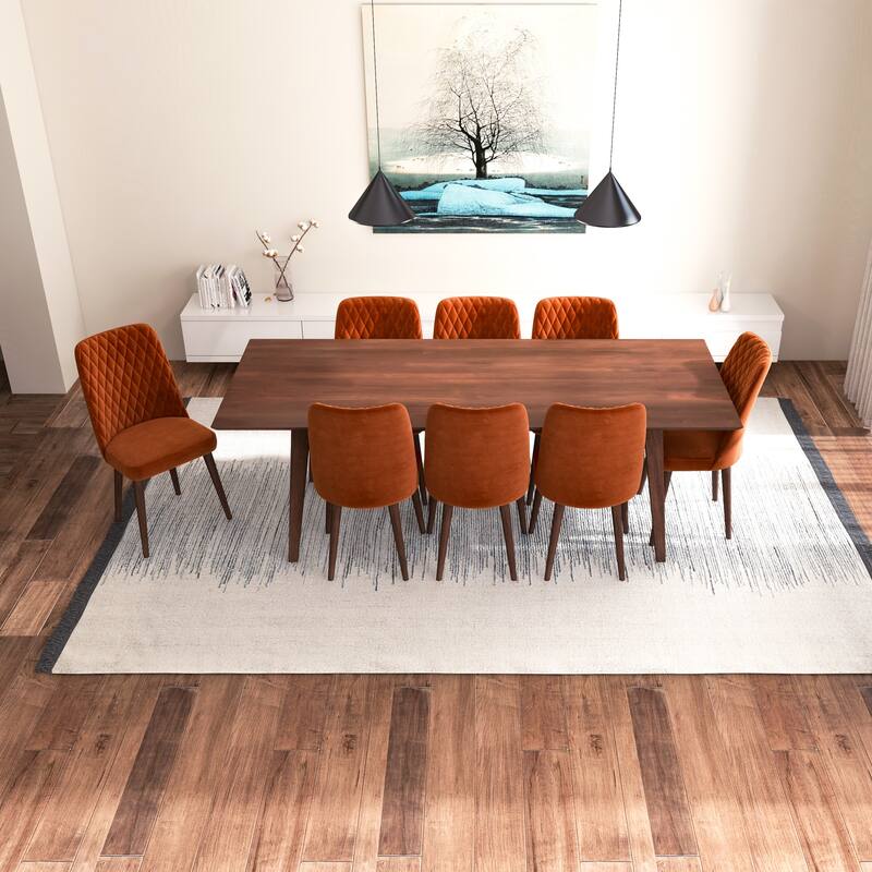 Adem Mid Century Modern 9 Piece Comfy Dining Room Set in Orange