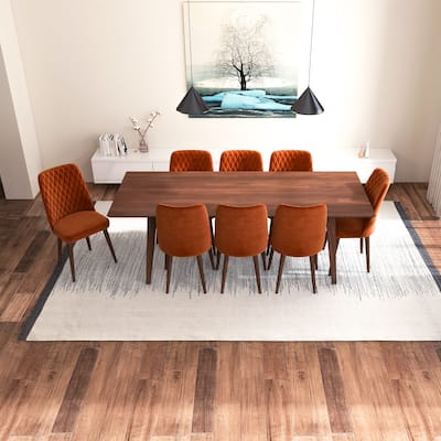 Adem Mid Century Modern 9 Piece Comfy Dining Room Set in Orange