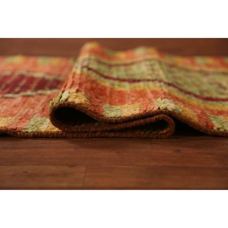 Geometric Orange Moroccan Oriental Runner Rug Hand-Knotted Wool Carpet - 3'1" x 9'9"