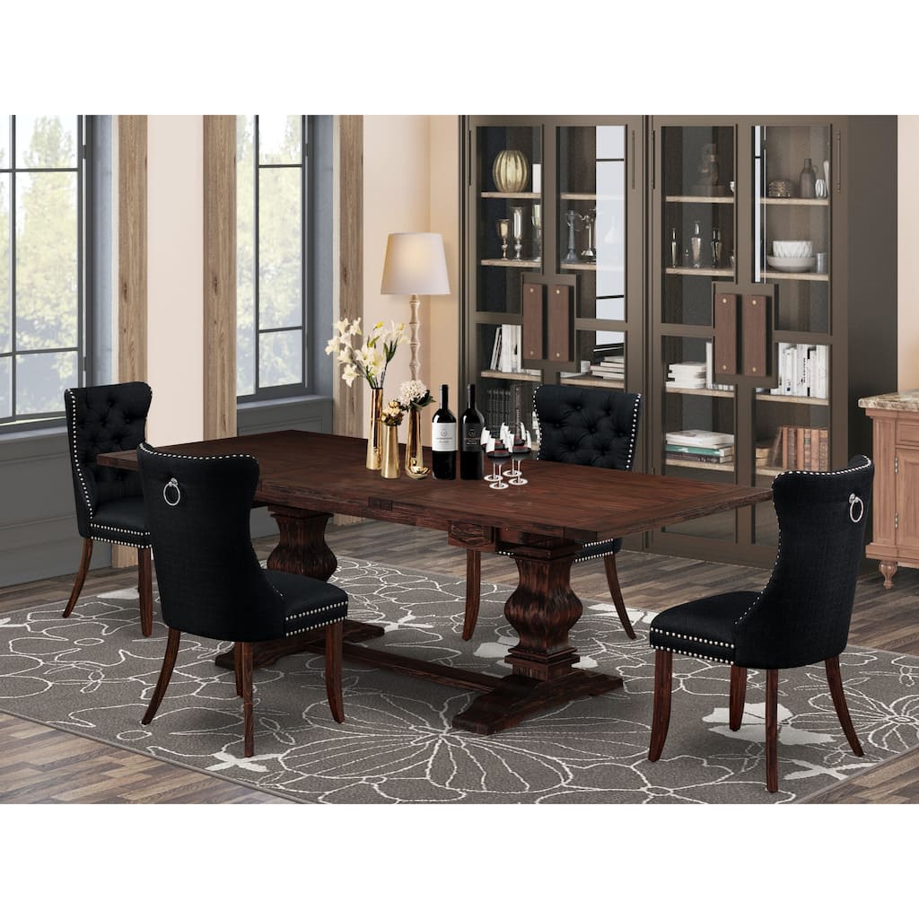 East West Furniture Dining Set- a Wooden Table with Removable Leaf and Dining Chairs, Distressed Jacobean(Pieces Options)