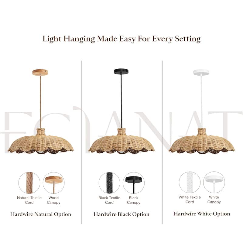 Aurelia Outdoor Rattan Pendant Light - Brown Large Dome 1-Light Handwoven Light Fixture For Modern, Boho or Tropical Room Decor