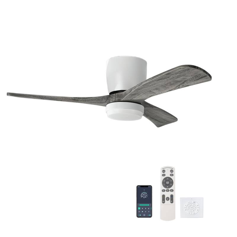 42" Solid Wood Ceiling Fan with Light-Flush Mount, Dc Motor ( Weathered Gray Walnut) - Black+ Gray