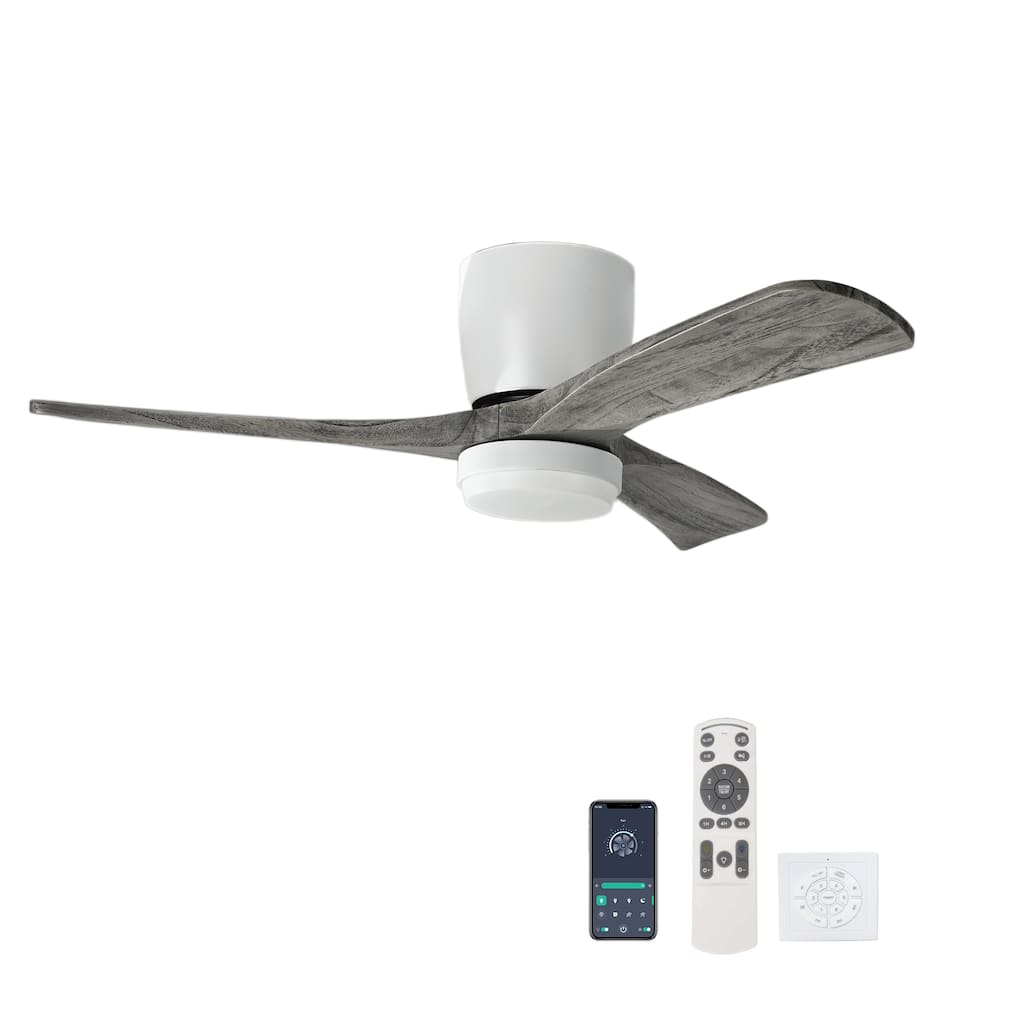 42" Solid Wood Ceiling Fan with Light-Flush Mount, Dc Motor ( Weathered Gray Walnut)