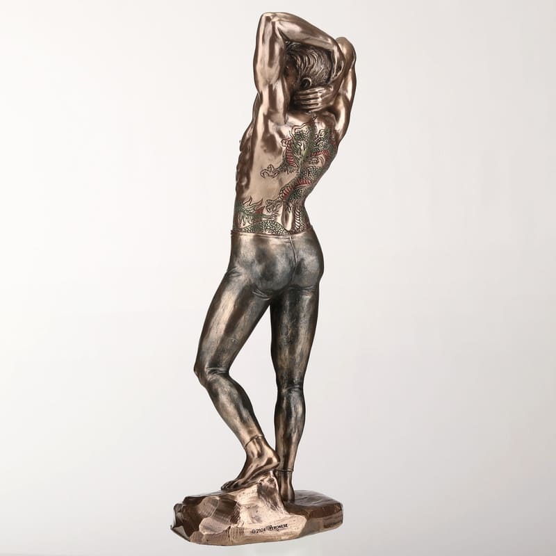 11.81 inches Height Cold Cast Bronze Tattooed Male in Tights Stretching Pinup Pose Bronze Finish Figurine