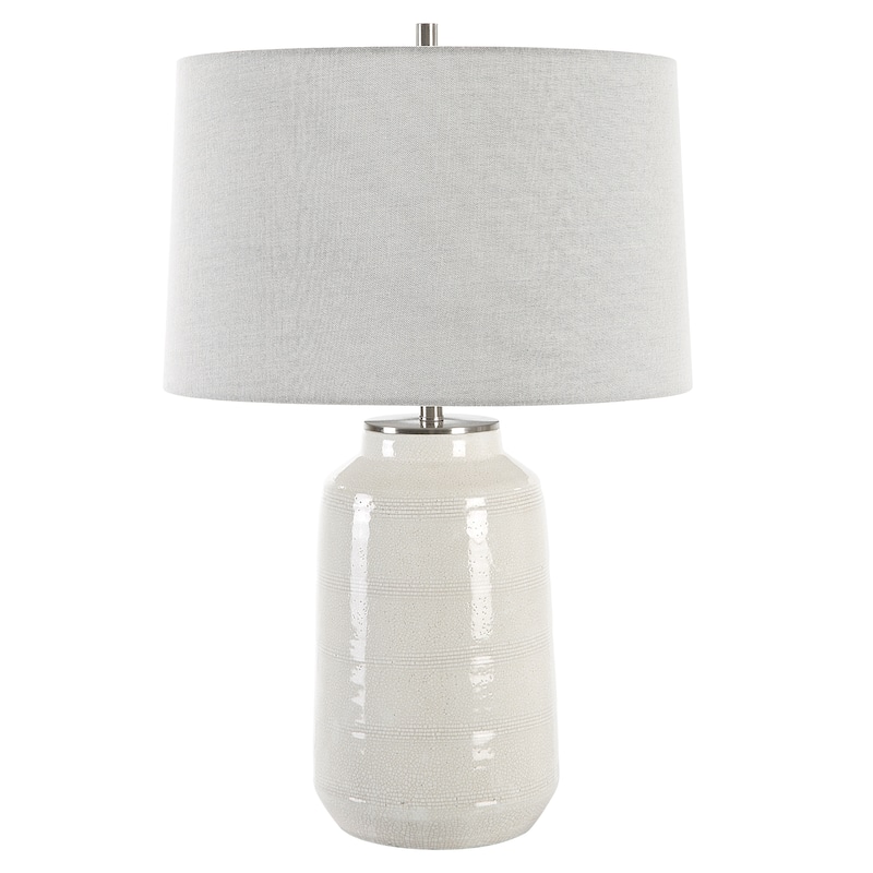 Uttermost Odawa White Farmhouse Table Lamp - 26"H, Shade 10"H x 17"Dia.