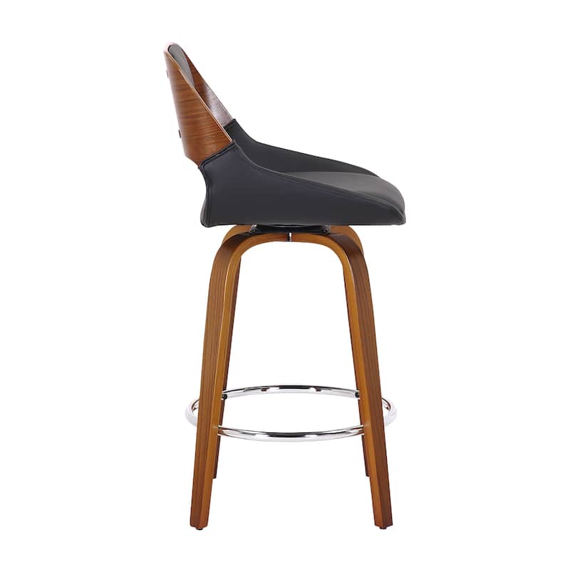 Mid-Century Faux Leather and Wood 26" Counter Stool with Swivel, Set of 2