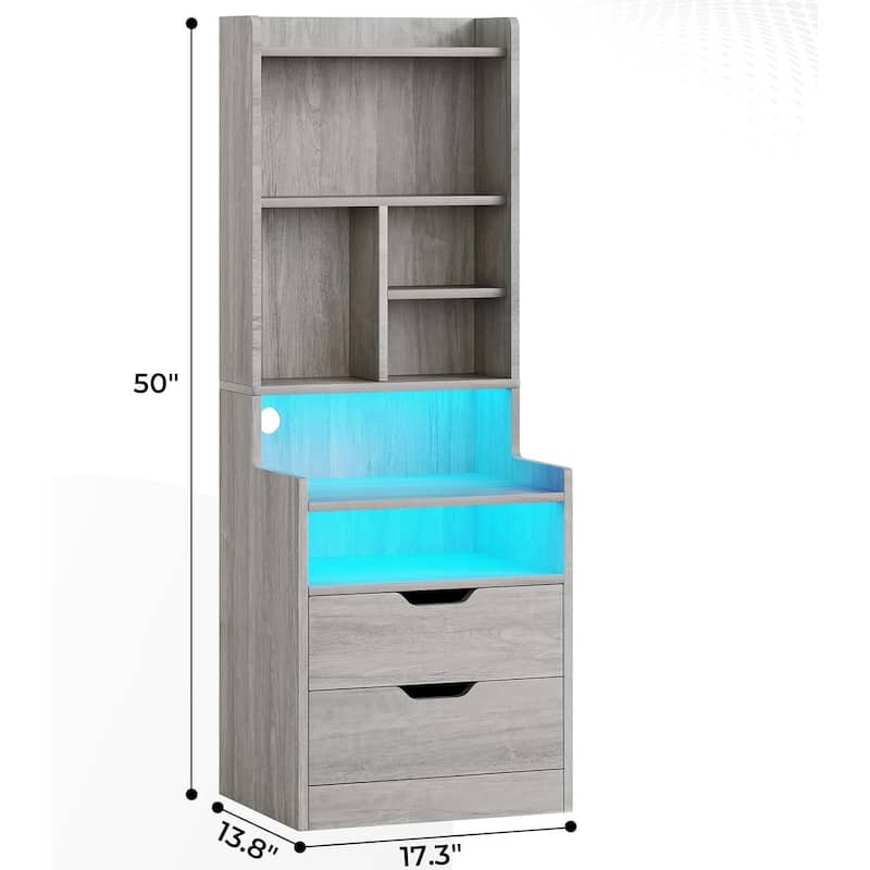 Nightstand with Bookshelf Tall Night Stand 2 Drawers