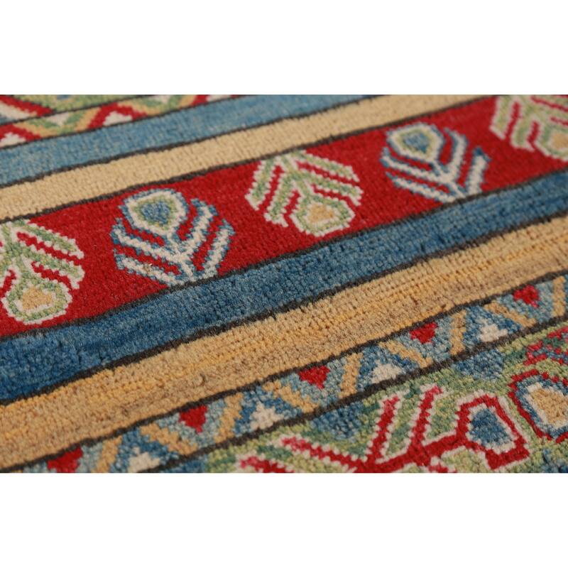 Hand Knotted Oriental 100% Wool Carpet Traditional Geometric Multi-Colored Kazak Area Rug - 11' 9'' X 8' 3''