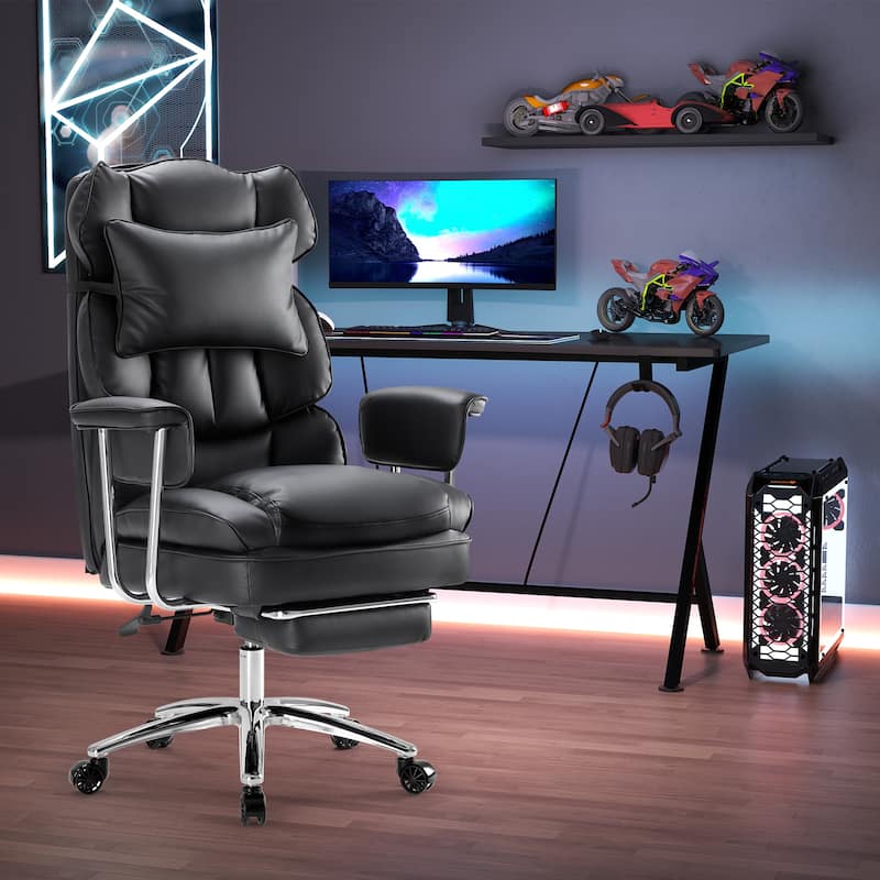 Office chair - high backrest with footstool and lumbar cushion