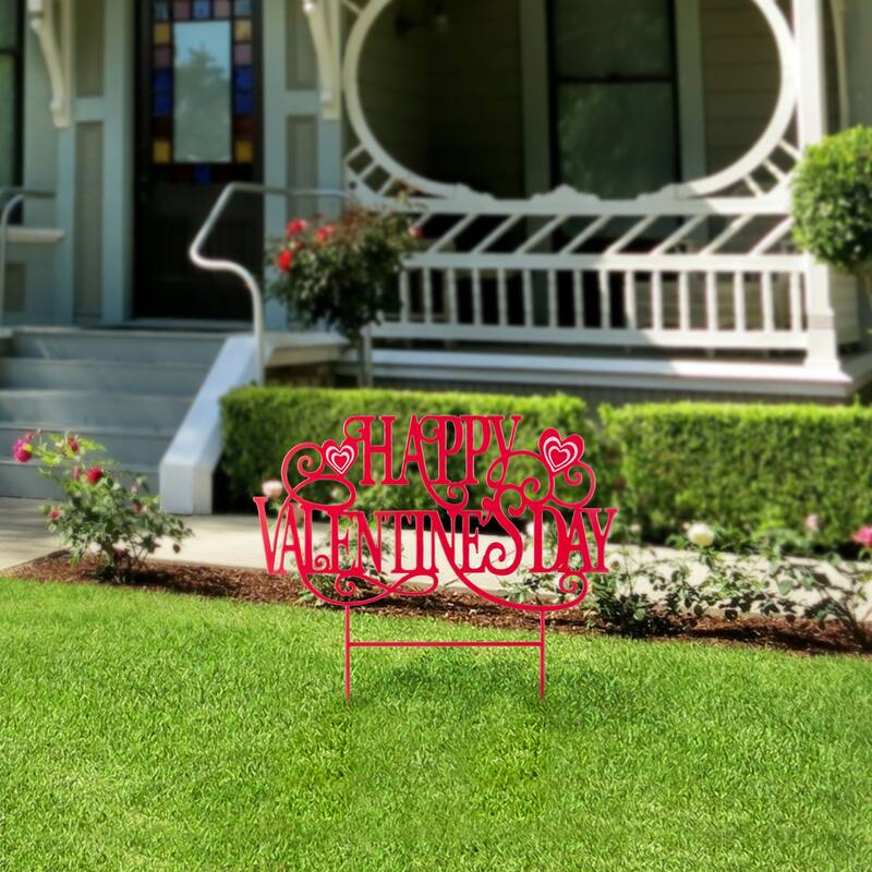 Glitzhome 23.25"H Metal Happy Valentine's Day Yard Stake