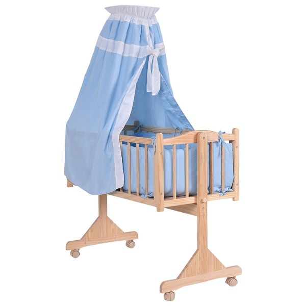 Costway Wood Baby Cradle Rocking Crib Newborn Bassinet Bed Sleeper Portable Nursery Blue