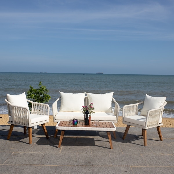 SAFAVIEH Outdoor Raldin Beige Rope 4-Piece Patio Set. Opens flyout.