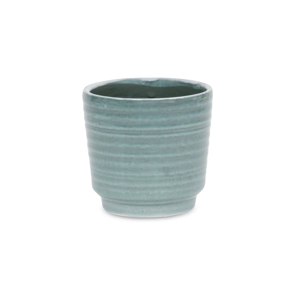 Celadon Gray Ceramic Rippled Planter
