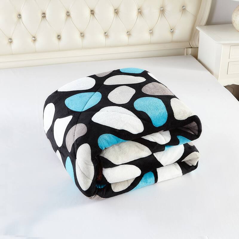 3-Piece Floral Printed Sherpa-Backing Reversible Comforter Set