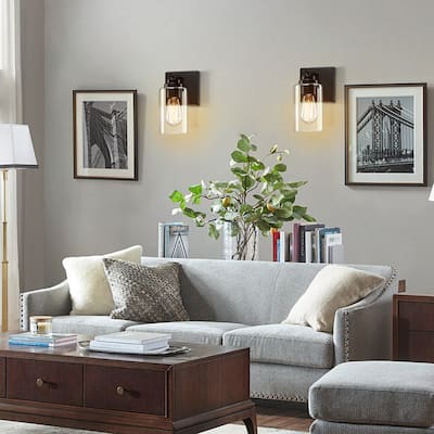 2-Light Dimmable Bath Vanity Light Wall Sconce Glass Shade(Set of 2)
