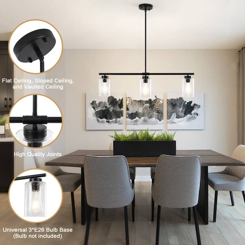 Modern Linear Ceiling Hanging Pendant Light With Adjustable Height for Living Room, Foyer