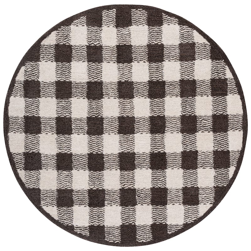 SAFAVIEH Handmade Genre Majlinda Farmhouse Gingham Wool Rug - 6' Round - Brown/Ivory
